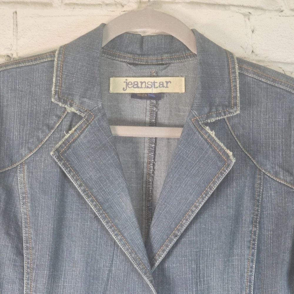 JEANSTAR VINTAGE DENIUM BLAZER FITTED STRETCH ACID WASHED WOMENS LARGE